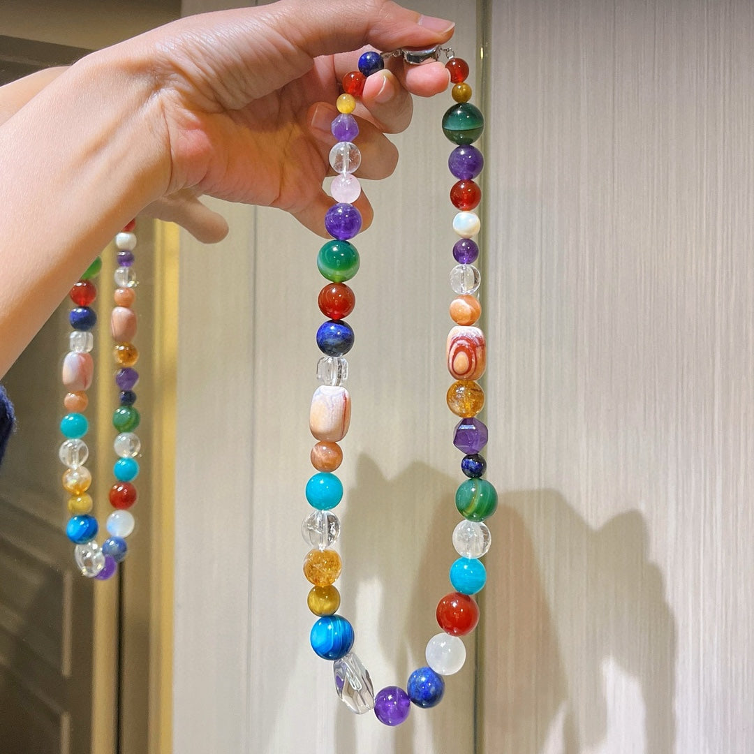 Natural Amethyst, Clear Quartz, Lapis Lazuli & Tiger Eye Necklace – Love Healing & Emotional Balance Crystal Jewelry