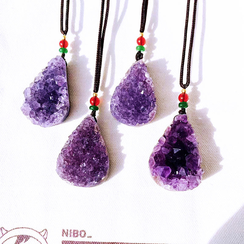 Raw Amethyst Cluster Pendant Necklace – Natural Crystal for Love Healing & Emotional Calmness