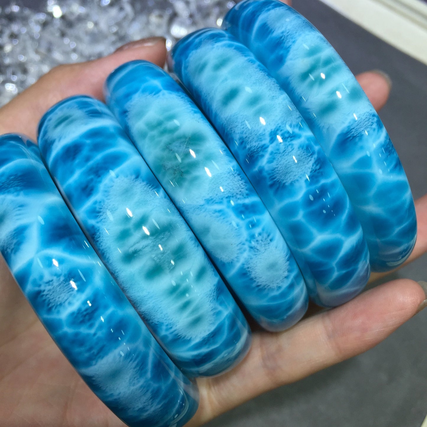 Larimar Love Healing Bracelet · Natural Sea Blue Stone for Emotional Calm & Heart Chakra Healing