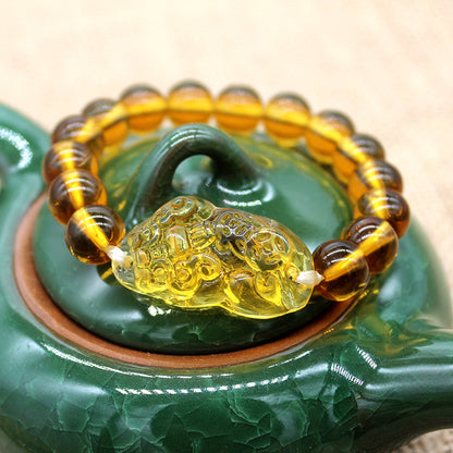 10mm Brazilian Citrine Pixiu Bracelet — Wealth Attraction & Prosperity Manifestation