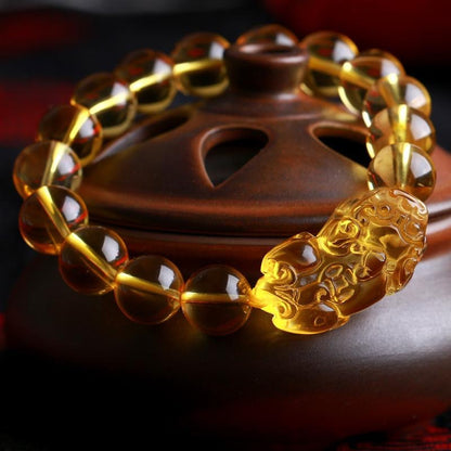 10mm Brazilian Citrine Pixiu Bracelet — Wealth Attraction & Prosperity Manifestation
