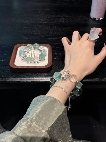 Natural Green Fluorite Crystal Healing Bracelet – Handmade Energy Jewelry for Balance & Spiritual Protection