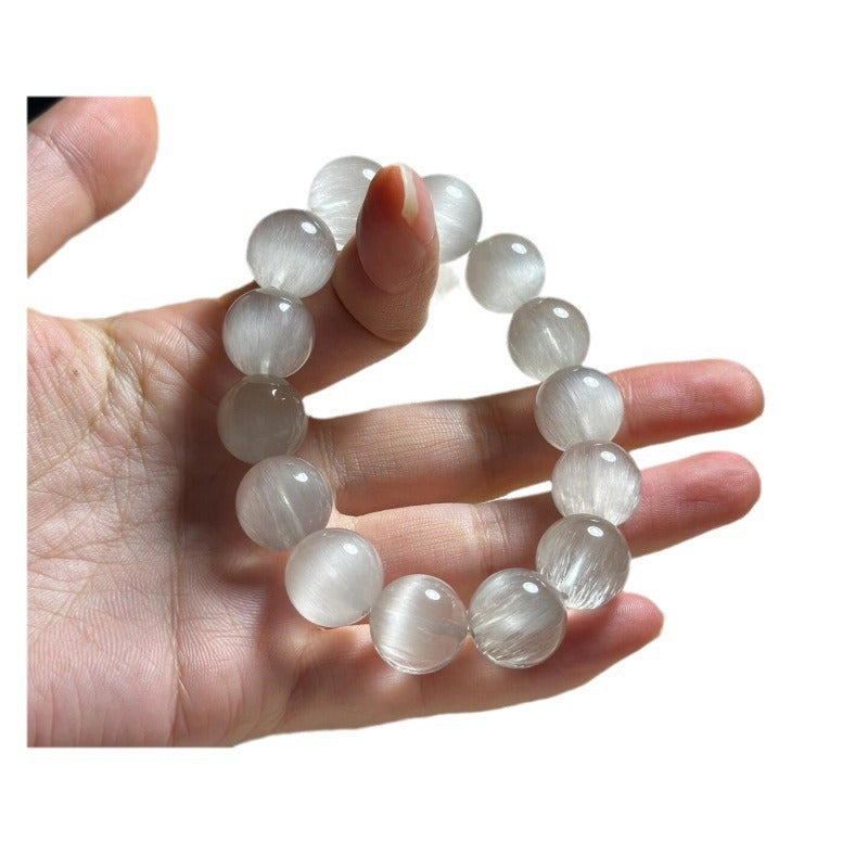 Gray Rutilated Quartz Beaded Bracelet – Emotional Healing & Love Protection Crystal Jewelry