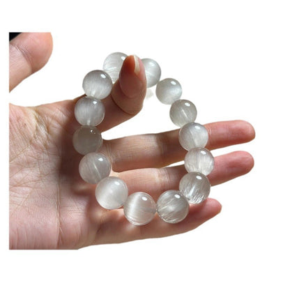 Gray Rutilated Quartz Beaded Bracelet – Emotional Healing & Love Protection Crystal Jewelry