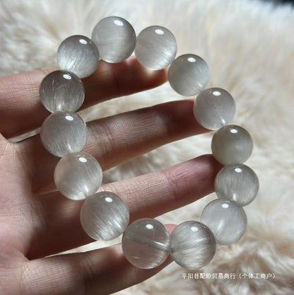 Gray Rutilated Quartz Beaded Bracelet – Emotional Healing & Love Protection Crystal Jewelry