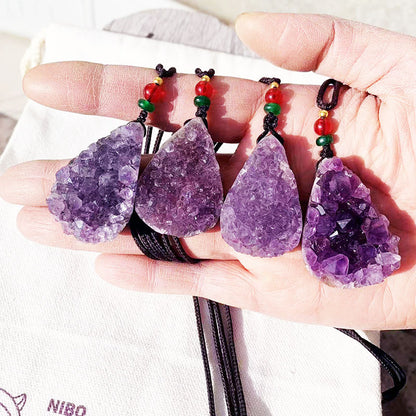 Raw Amethyst Cluster Pendant Necklace – Natural Crystal for Love Healing & Emotional Calmness