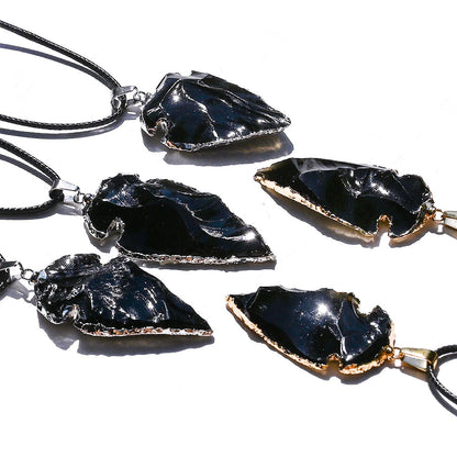 Natural Obsidian Arrowhead Pendant | Raw Crystal Shield Necklace for Love Protection & Emotional Healing
