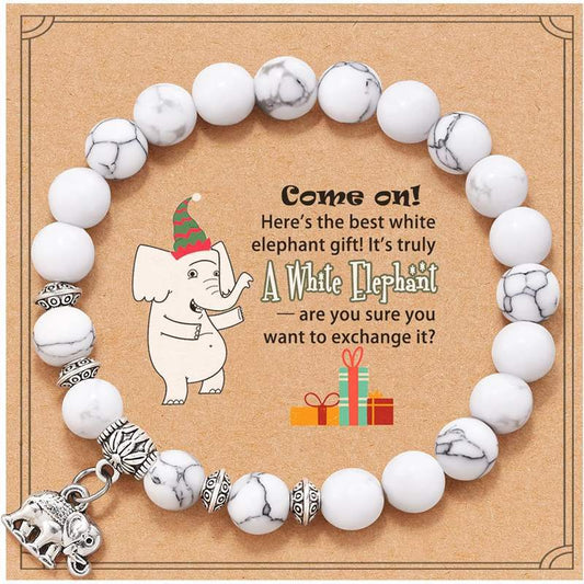 Natural White Turquoise Elephant Bracelet – Love Protection & Emotional Healing Jewelry