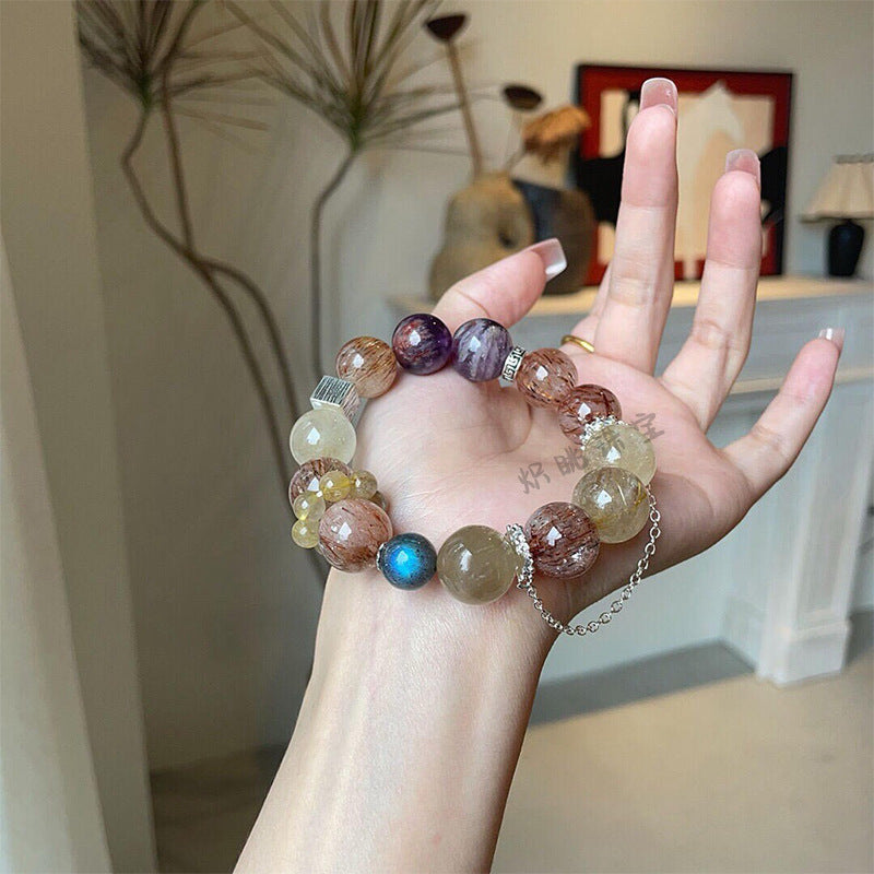Amethyst Phantom, Moonstone & Titanium Quartz Bracelet – Love Healing Crystal for Emotional Balance