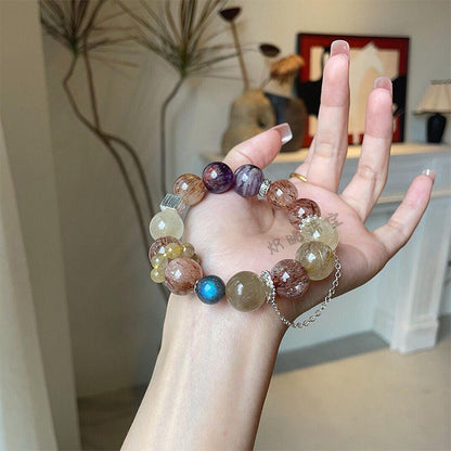 Amethyst Phantom, Moonstone & Titanium Quartz Bracelet – Love Healing Crystal for Emotional Balance