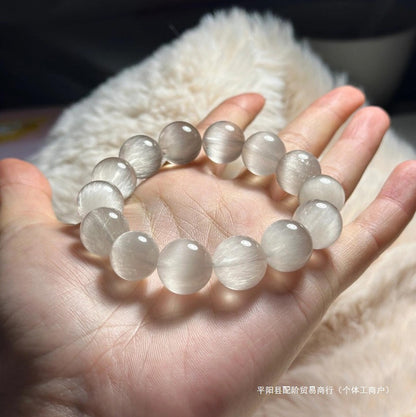 Gray Rutilated Quartz Beaded Bracelet – Emotional Healing & Love Protection Crystal Jewelry