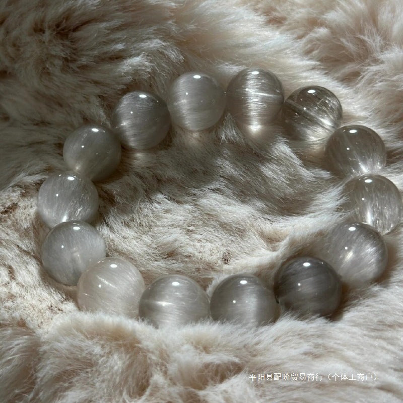 Gray Rutilated Quartz Beaded Bracelet – Emotional Healing & Love Protection Crystal Jewelry