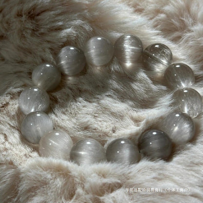 Gray Rutilated Quartz Beaded Bracelet – Emotional Healing & Love Protection Crystal Jewelry