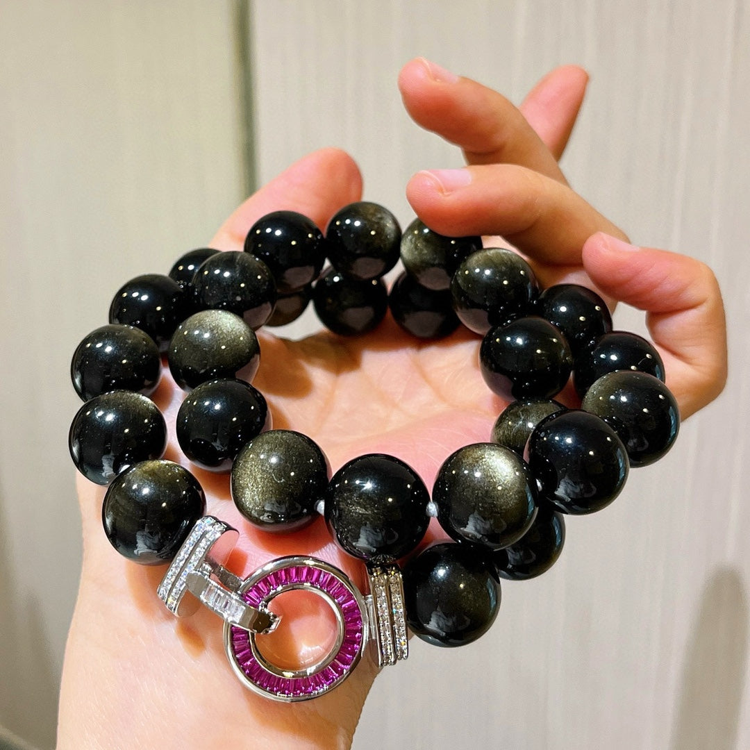 Natural Golden Obsidian Necklace – Heart Protection & Love Healing Crystal Jewelry