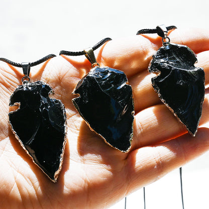 Natural Obsidian Arrowhead Pendant | Raw Crystal Shield Necklace for Love Protection & Emotional Healing