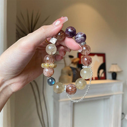 Amethyst Phantom, Moonstone & Titanium Quartz Bracelet – Love Healing Crystal for Emotional Balance