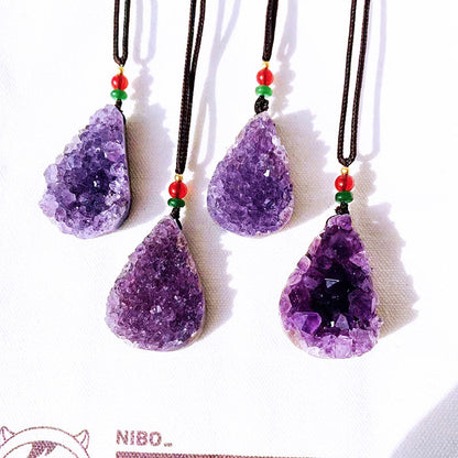 Raw Amethyst Cluster Pendant Necklace – Natural Crystal for Love Healing & Emotional Calmness