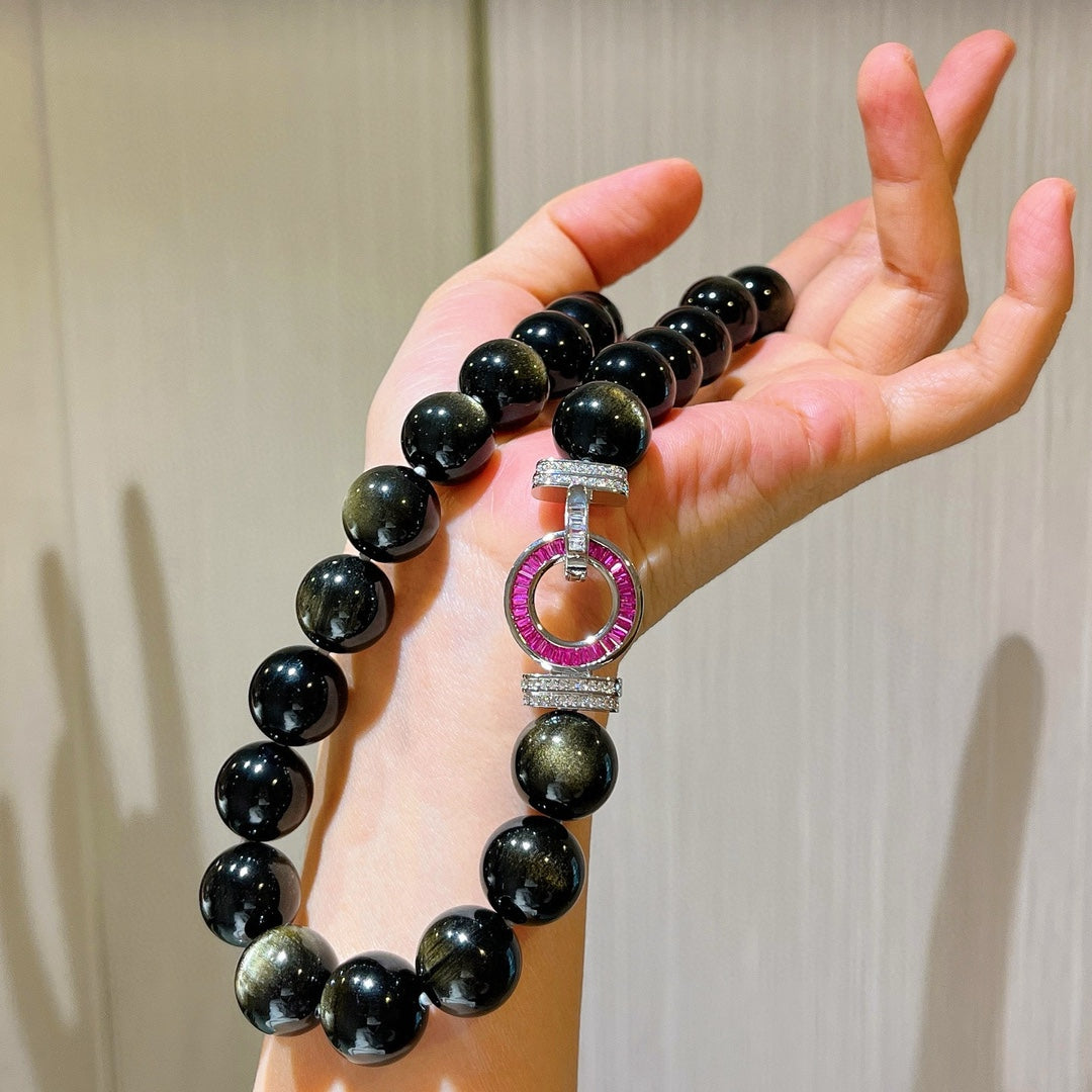 Natural Golden Obsidian Necklace – Heart Protection & Love Healing Crystal Jewelry