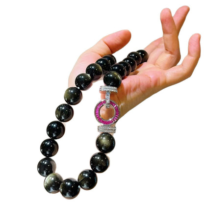 Natural Golden Obsidian Necklace – Heart Protection & Love Healing Crystal Jewelry