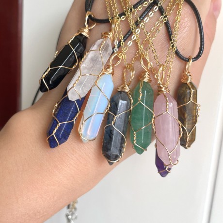 Natural Stone Copper Wire Wrap Turquoise Pendant Necklace With Hexagonal  Bullet And Amethyst Pink Quartz Reiki Healing Crystal Jewelry From Mkny,  $1.02 | DHgate.Com